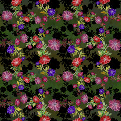 Flowers on a dark  background. Abstract wallpaper with floral motifs. Seamless pattern. Flower composition. Use printed materials, signs, posters, postcards, packaging.