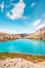 Tongariro Alpine Crossing, Hike through the Tongariro National Park along the Emerald Lakes and the...