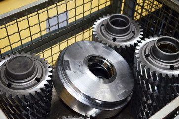 Metal billet for the production of gears on a threading machine for automobile gearboxes for trucks. Worksshop of the automotive factory.  Small roughness sharpness, possible granularityMetal billet f
