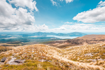 Tongariro Alpine Crossing, Hiking trail through Tongariro National Park along the Emerald Lakes and...