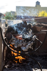 Firewood burning for barbeque