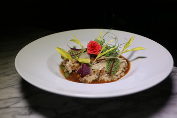 Deep plate risotto for gourmet dinner