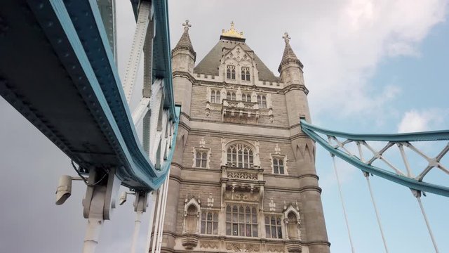 Tower Bridge in London United Kingdom from below and at an angle