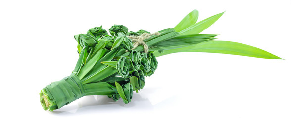 Fototapeta premium Flower make from pandan leaves ( Pandanus amaryllifolius come ) isolated on white background, Pandanus folded into roses, Clipping path