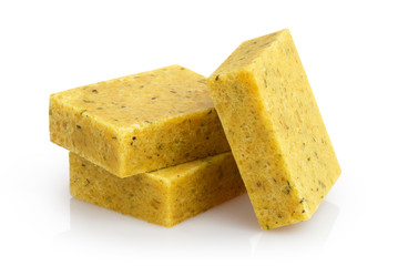 Delicious bouillon cubes, isolated on white background