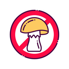Mushroom free line color icon. Allergenic ingredient. Food intolerance. Sign for web page, mobile app, button, logo. Vector isolated button. Editable stroke.