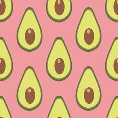 Seamless pattern with avocado half. Vector illustration