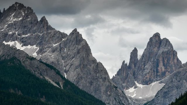 Timelapse of Cima Dodici or Zw&ouml;lferkofel dolomitic group in the Sexten Dolomites, South Tyrol. Italy.