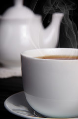 cup of hot black tea close-up