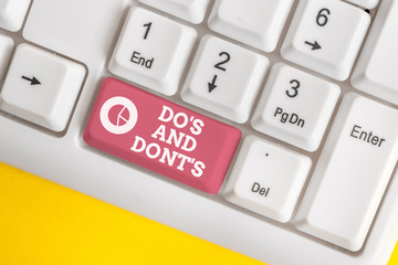 Word writing text Do S Is And Dont S Is. Business photo showcasing advising Rules or customs...