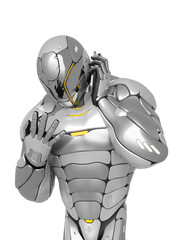 sci fi astronaut cartoon typing on the cellphone in a white background bird eye view