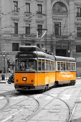 Fototapeta na wymiar milan city, streetcar, in italy 