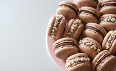 Chocolate macarons background.