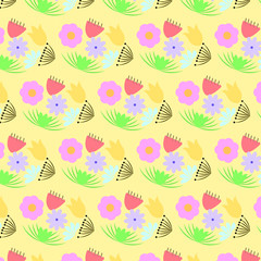 Colorful flower seamless pattern for background, notebook, simple design. Modern abstract vector design for paper, cover, fabric, interior decor. Soft pastel colors for kids/children bedroom