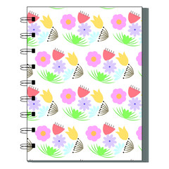 Colorful floral notebook,  simple design. Modern abstract vector design for paper, cover, fabric, interior decor. Soft pastel colors for kids/children bedroom