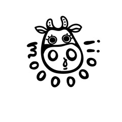 Vector illustration, line cartoon cow. Hand drawn. With 