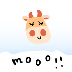 Vector illustration, flat cartoon cow with milk. Hand drawn. With 