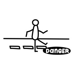 Vector illustration, business scribing doodle. Man walking towards danger.