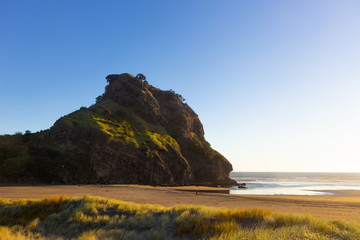 beautiful sunset at Piha beach, New Zealand