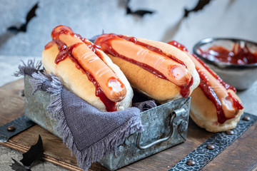 Creepy Halloween hot dogs look like a bloody fingers