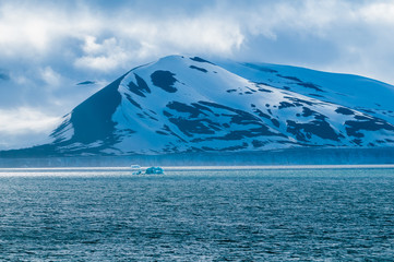 Fototapeta na wymiar Icebergs floating in a fjord in the Arctic Ocean, Hornsund, Norway