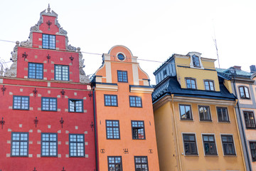 Fototapeta premium Stortorget square in Old Town in Stockholm, Gamla Stan, travel european landmarks, colorful houses