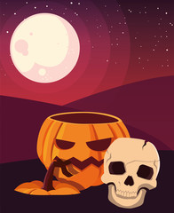 pumpkin and skull happy halloween celebration design