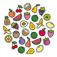 Fruits icons in a circular shape
