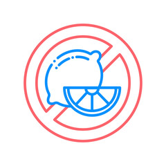 Citrus free line color icon. Allergy food. Lemon, fruit prohibition. Sign for web page, mobile app, button, logo. Vector isolated button. Editable stroke.