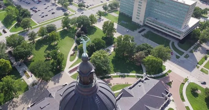 Drone Orbiting Statue on Kansas State Capital Dome
