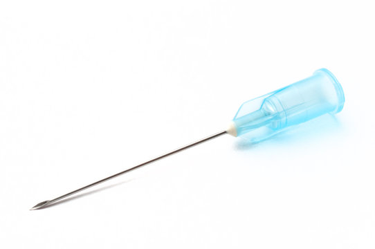 An hypodermic needle on white background. It is used with a siringe to inject substances in the body.