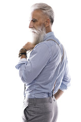Handsome aged male model posing  on white background