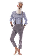 Handsome aged male model posing  on white background