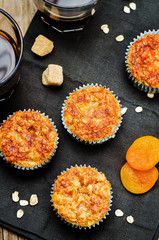 Greek yogurt oats dried apricots muffins with coffee