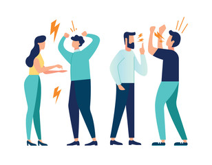 Fototapeta premium vector illustration design concept on white background. a set of a couple of people quarrel and swear. Aggressive people yell at each other. design graphics in a flat stylish style