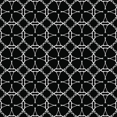 Seamless oriental pattern with Arabic ornaments.  White lines on a black background.