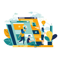 vector creative illustration, online news, social networks, virtual communication, information search, company news