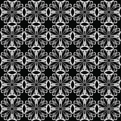 Seamless oriental pattern with Arabic ornaments.  White lines on a black background.