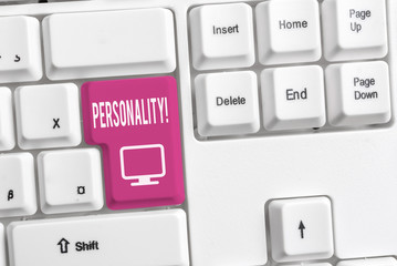 Conceptual hand writing showing Personality. Concept meaning combination characteristics that form...