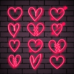 Colorful neon hearts