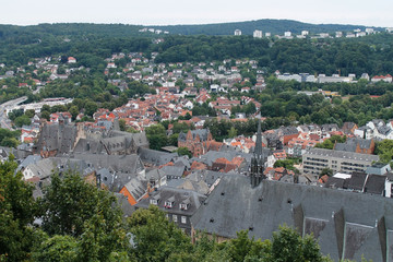 Fototapeta na wymiar Aerial view of old buildings in Marburg, Germany
