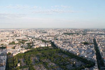 Skyline of Paris in France with the graveyard Cimetière Montparnasse