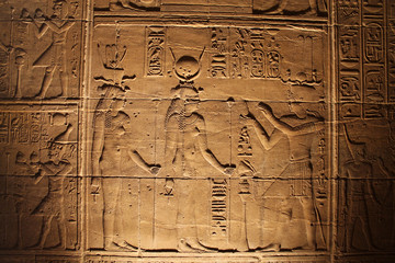 Ancient Egyptian hieroglyphs in Luxor Temple, Egypt