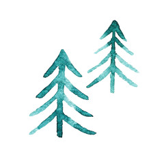 Set of green fir trees isolated on white background. Christmas trees. Happy New Year background. Winter holidays. Design for card, invitation, party.