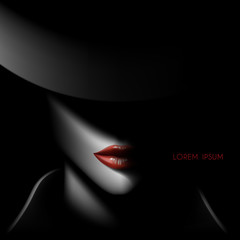 Obraz premium Woman face in shadow with red lips