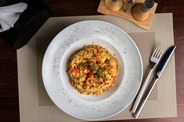 Fried Rice with Seafood at the table of asian restaurant