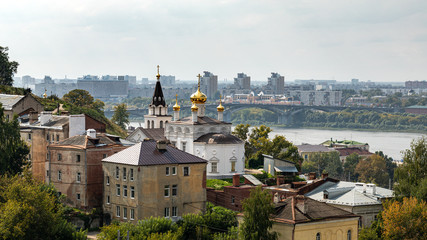 Nizhny Novgorod, Russia. Panoramic view of Nizhny Novgorod. The confluence of the Oka and Volga...