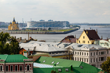 Nizhny Novgorod, Russia. Panoramic view of Nizhny Novgorod. The confluence of the Oka and Volga...