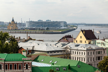 Nizhny Novgorod, Russia. Panoramic view of Nizhny Novgorod. The confluence of the Oka and Volga...