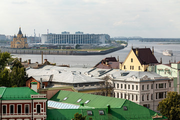Nizhny Novgorod, Russia. Panoramic view of Nizhny Novgorod. The confluence of the Oka and Volga...